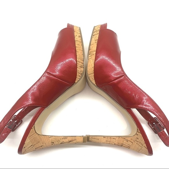 Elle Estella Red Patent Leather open toe sling back heels 8 - Picture 4 of 10